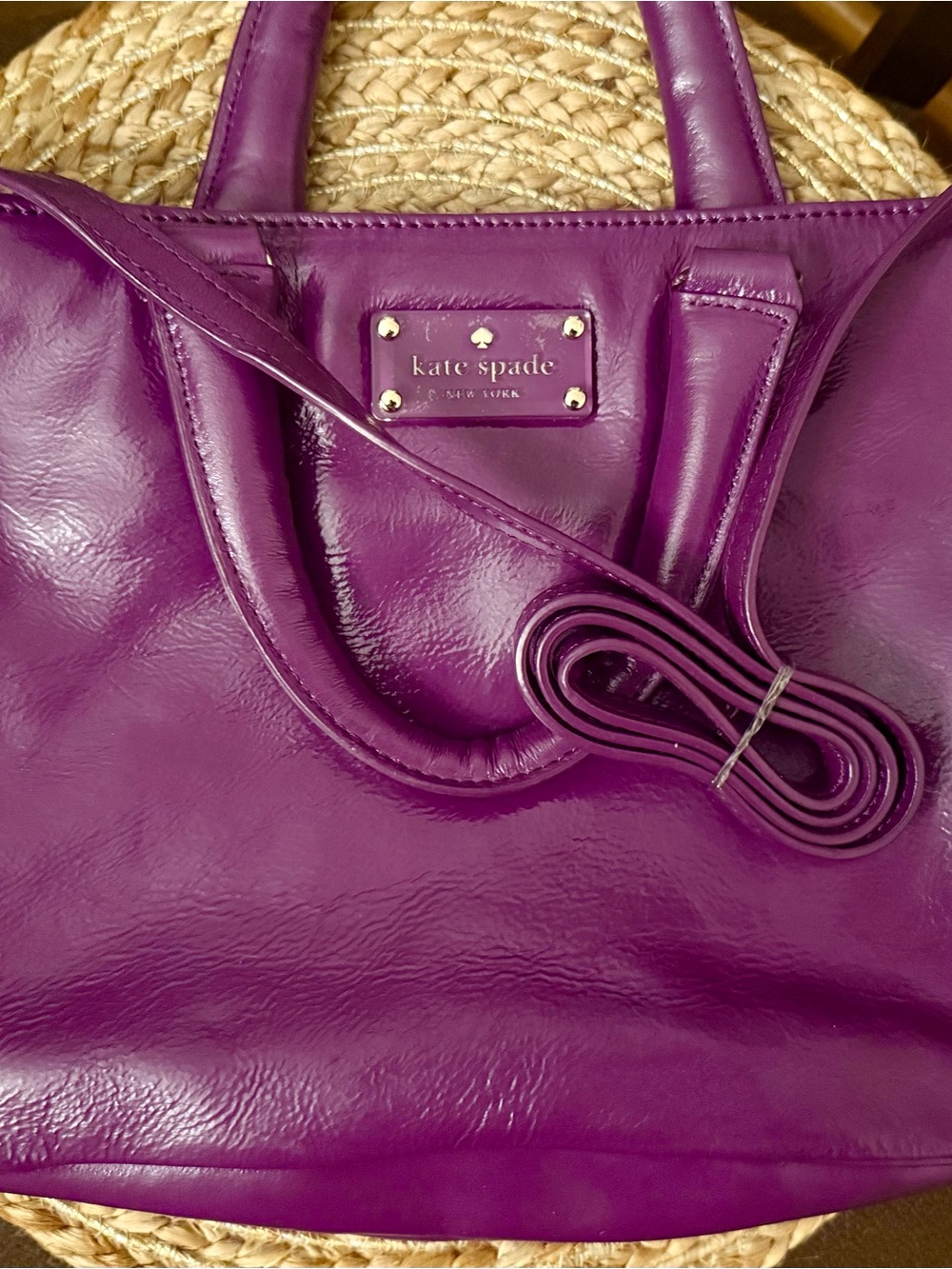 Kate Spade Glossy Purple Leather Satchel | Crossbody *Rare Vintage* with OG Dust - Picture 3 of 7